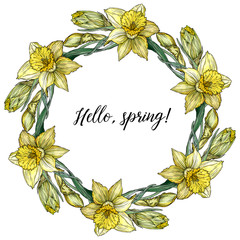 Set floral romantic templates, business cards, posters. daffodils