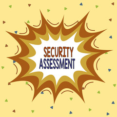 Writing note showing Security Assessment. Business concept for study to locate IT security vulnerabilities and risks Asymmetrical uneven shaped pattern object multicolour design