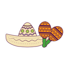 Isolated mexican hat and maracas vector design