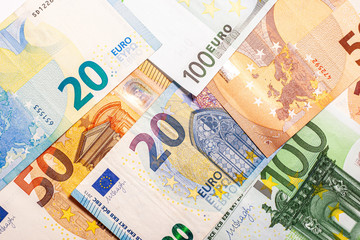 Euro money – Euro cash background. Background from several euro paper cash. Banknote texture. Financial concept of money.