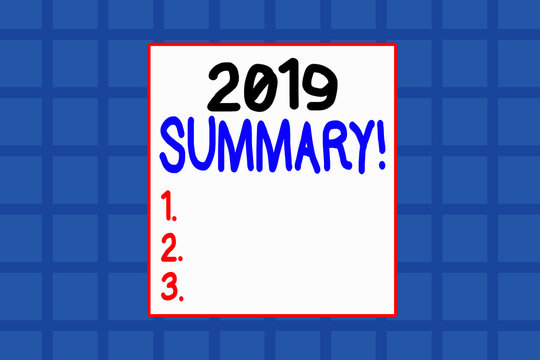 Conceptual hand writing showing 2019 Summary. Concept meaning summarizing past year events main actions or good shows Background combination squares Seamless pattern design