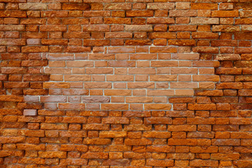 Red brick wall background. Old grunge wall texture.
