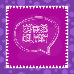 Writing note showing Express Delivery. Business concept for expediting the distributiuon of goods and services Speaking bubble inside asymmetrical object multicolor design