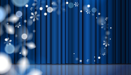 Winter blue color abstract background with snowflakes and silk curtains vector template