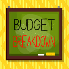Word writing text Budget Breakdown. Business photo showcasing dividing the cost of something into the different parts Asymmetrical uneven shaped format pattern object outline multicolour design
