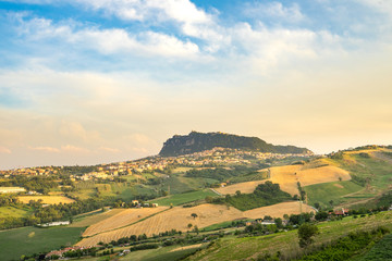 Wheat fields in hills of Verucchio in Romagna