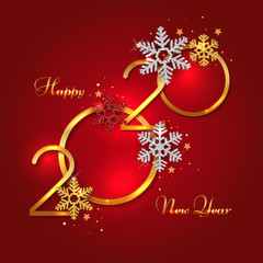 Happy New Year 2020 - Vector New Year background with gold numbers on shining background