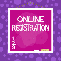 Writing note showing Online Registration. Business concept for registering via the Internet as a user of a product Asymmetrical uneven shaped pattern object multicolour design