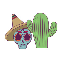 Fototapeta premium Isolated mexican cactus and skull vector design