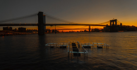 brooklyn bridge city architecture sky landmark night building skyline view sunset