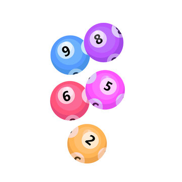 Balls with lotto bingo numbers, lottery numbered balls for keno game, icon flat style. Isolated on a white background. Vector illustration