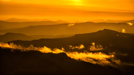 Fototapeta na wymiar Awesone sunrise in the mountains. Bieszczady, the part of Carpathian Mountains. Poland.