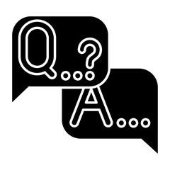 Q&A survey glyph icon. Social research. Questions and answers poll. Customer satisfaction. Feedback. Evaluation. Data collection. Silhouette symbol. Negative space. Vector isolated illustration