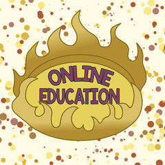 Conceptual hand writing showing Online Education. Concept meaning kind of learning that takes place via the Internet Asymmetrical uneven shaped pattern object multicolour design