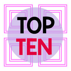 Conceptual hand writing showing Top Ten. Concept meaning the ten most popular songs or recordings in the popular music charts Repetition of Geometrical Shape Four Squares on White Isolated