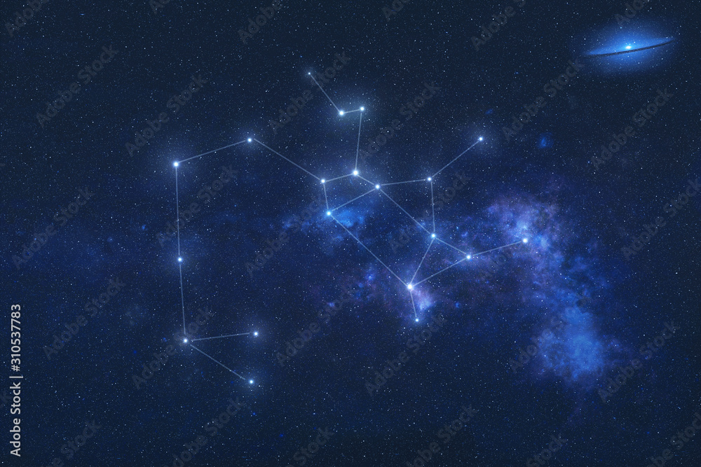 Wall mural sagittarius constellation stars in outer space. zodiac sign sagittarius constellation lines. element