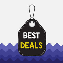 Text sign showing Best Deals. Business photo showcasing very successful transaction or business agreement or a bargain Empty tag blank space colorful background label rectangle attached string