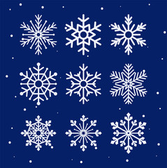 Naklejka na ściany i meble Snowflakes of winter season vector design