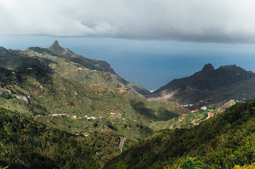 Fototapeta premium Small settlements between the mountain peaks on the Spanish island of Tenerife