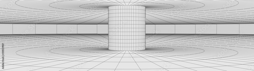 Poster vortex. vector perspective curved grid. wireframe abstract tunnel. 3d vector wormhole with a mesh st