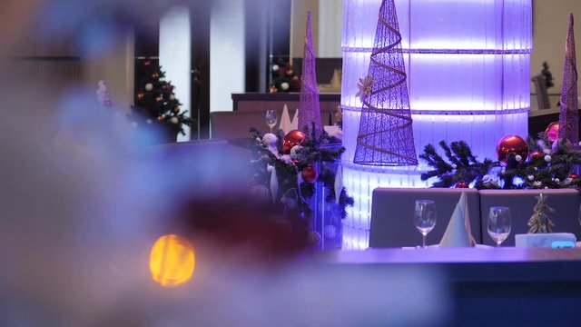 Christmas decoration of beautiful hotel restaurant
