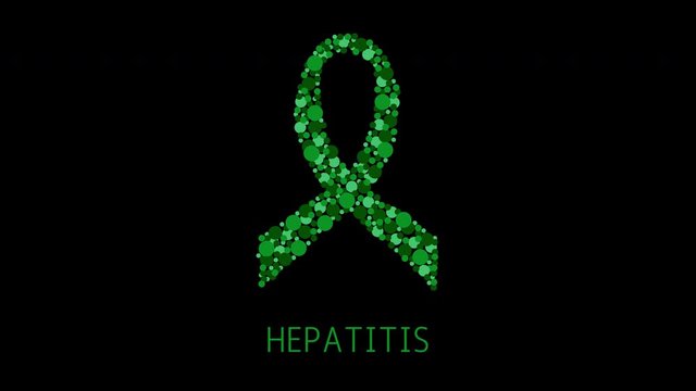 Hepatitis awareness animation with green jade dots forming a ribbon. Liver inflammation disease. Medical concept. Seamless loop motion graphics with alpha channel.