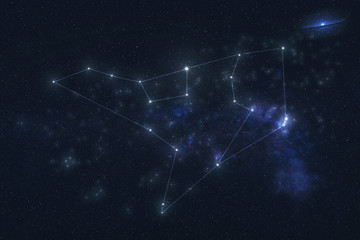 Ursa major Constellation stars in outer space. Zodiac Sign Aquarius constellation lines. Elements...