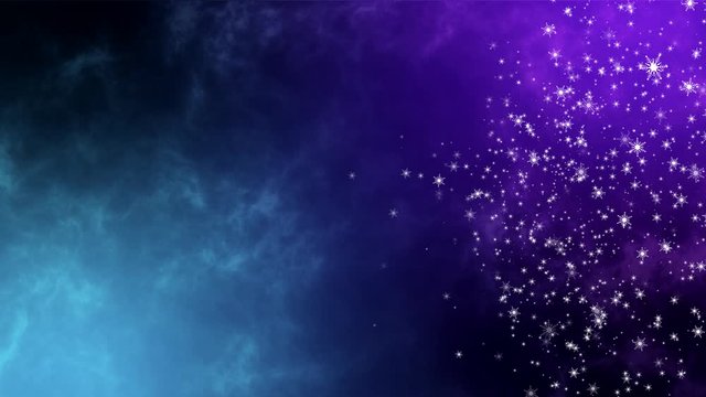 Abstract purple and light blue background of moving snowflakes, looped animation