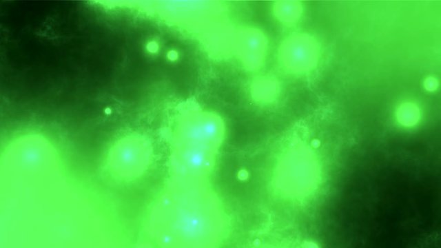 Abstract flashy green background of moving nebulae, looped animation