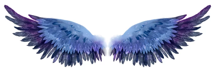 Fotobehang Beautiful magic dark blue violet watercolor wings © Евгения Савченко