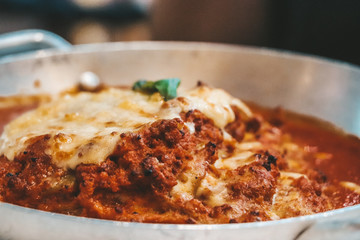 Traditional italian lasagna close up