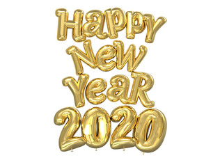 Fototapeta premium Foil balloon 2020 Gold Happy New Year on a white background, 3D illustration