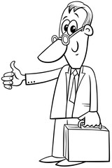 black and white happy cartoon businessman with briefcase