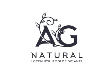 Fototapeta premium Creative floral wedding initial AG icon design. Vector logo template
