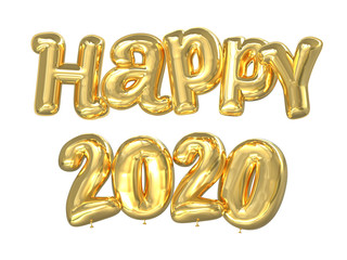 Happy 2020 golden balloons on a white background, 3D illustration
