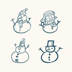 Snowman doodle illustration - Christmas drawing doodle decoration, cartoon snowman, cold winter Xmas design - Holiday season