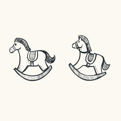 Toy Horse doodle - Rocking horse doodle - Christmas drawing Holiday season retro vintage Xmas illustration