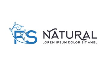 Creative blue floral wedding initial FS icon design with horizontal text. Vector logo template