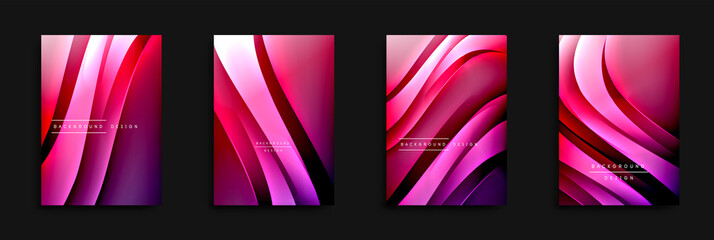 Wave covers set with fluid gradients. Dynamic trendy abstract background with flowing wavy lines. Vector Illustration