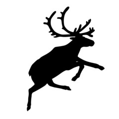 Running reindeer or caribou  icon. Silhouette of Santa Claus's reindeer. Vector Illustration