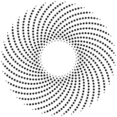 Black vector halftone dots in circle form. White background. Geometric art. Trendy design element for border frame, logo, sign, symbol, prints, web pages, template and monochrome pattern