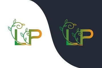 Green yellow gradient wedding floral initial LP icon design. Vector logo template