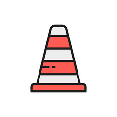 Traffic cone flat color line icon. Isolated on white background