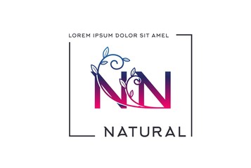 Purple pink gradient wedding floral initial NN icon design with square frames. Vector logo template