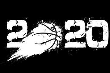 Abstract numbers 2020 and basketball ball from blots