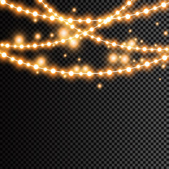Glowing christmas lights isolated realistic design elements. Garland, Christmas decoration lights effects.
