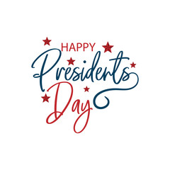 Happy Presidents Day with stars and ribbon. Vector illustration Hand drawn text lettering for Presidents day in USA. Script.