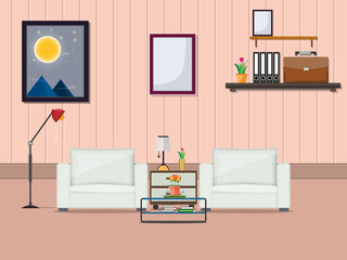 Modern living room, flat design style, Vector