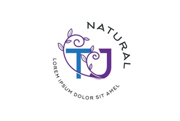 Blue purple circle stamp wedding floral initial TJ icon design. Vector logo template