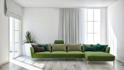 large luxury modern minimal bright interiors room mockup illustration 3D rendering